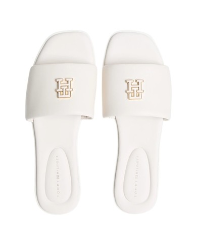 Ciabatta Donna Tommy Hilfiger Con Fascia e monogramma TH Logo Hardware Mule Leather Soft Cream