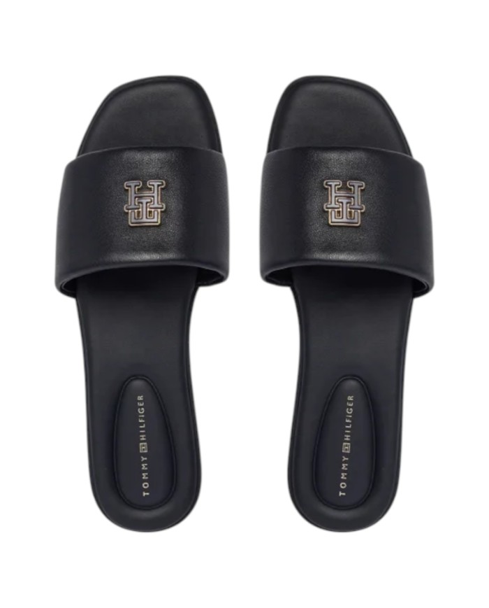 Ciabatta Donna Tommy Hilfiger Con Fascia e monogramma TH Logo Hardware Mule Leather Space Blue
