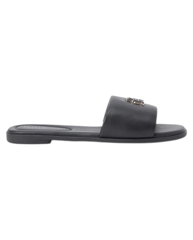 Ciabatta Donna Tommy Hilfiger Con Fascia e monogramma TH Logo Hardware Mule Leather Space Black