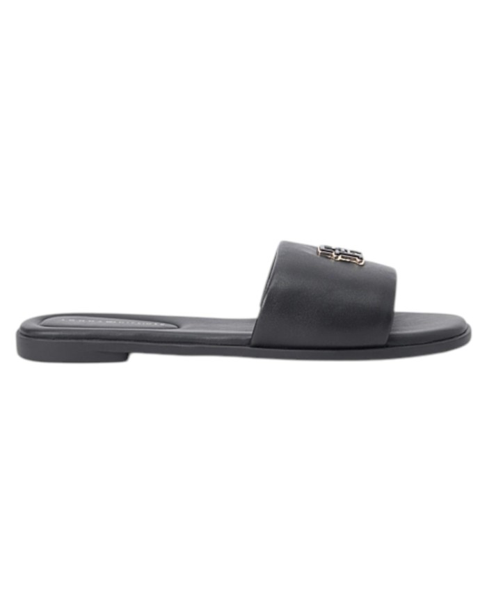 Ciabatta Donna Tommy Hilfiger Con Fascia e monogramma TH Logo Hardware Mule Leather Space Black