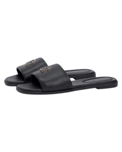 Ciabatta Donna Tommy Hilfiger Con Fascia e monogramma TH Logo Hardware Mule Leather Space Black