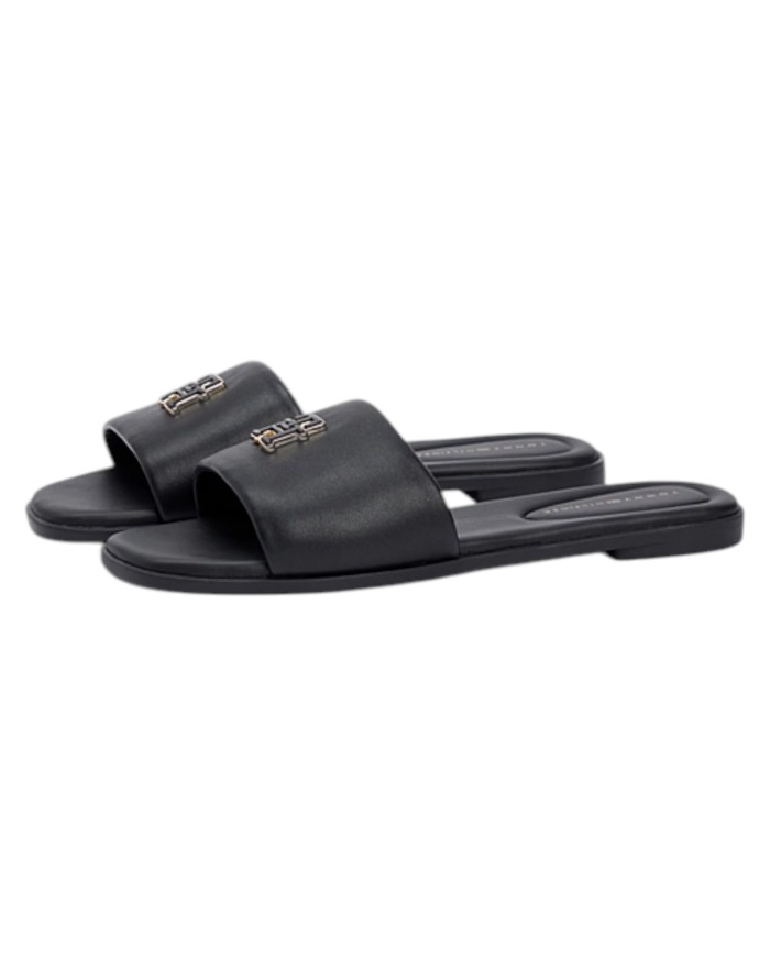 Ciabatta Donna Tommy Hilfiger Con Fascia e monogramma TH Logo Hardware Mule Leather Space Black
