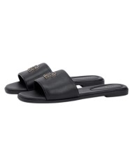 Ciabatta Donna Tommy Hilfiger Con Fascia e monogramma TH Logo Hardware Mule Leather Space Black