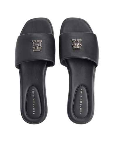 Ciabatta Donna Tommy Hilfiger Con Fascia e monogramma TH Logo Hardware Mule Leather Space Black