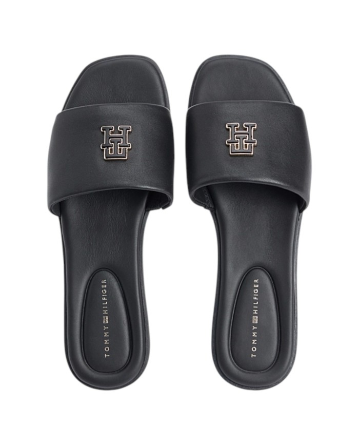 Ciabatta Donna Tommy Hilfiger Con Fascia e monogramma TH Logo Hardware Mule Leather Space Black