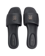 Ciabatta Donna Tommy Hilfiger Con Fascia e monogramma TH Logo Hardware Mule Leather Space Black