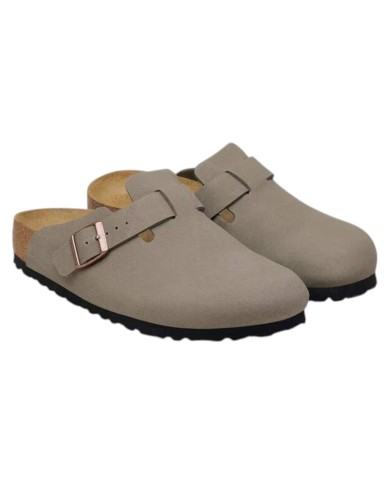 Sandalo Donna Unisex Uomo Birkenstock Birko Flor Boston Syn 2.0 Nubuck Stone Grigio Pietra