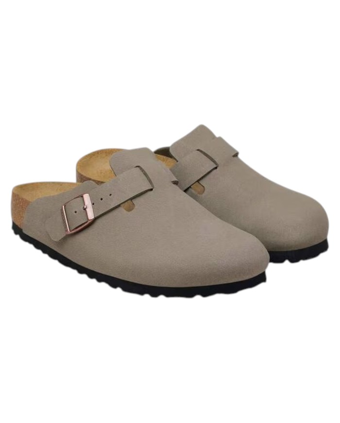 Sandalo Donna Unisex Uomo Birkenstock Birko Flor Boston Syn 2.0 Nubuck Stone Grigio Pietra