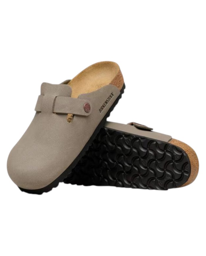 Sandalo Donna Unisex Uomo Birkenstock Birko Flor Boston Syn 2.0 Nubuck Stone Grigio Pietra
