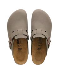Sandalo Donna Unisex Uomo Birkenstock Birko Flor Boston Syn 2.0 Nubuck Stone Grigio Pietra