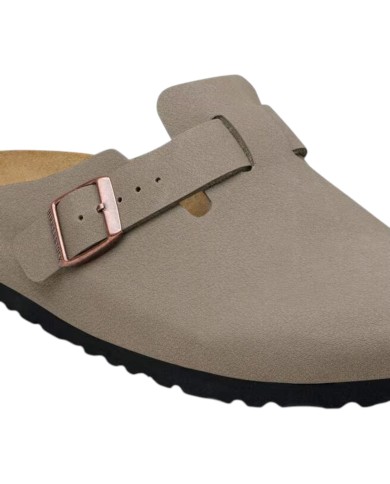 Sandalo Donna Unisex Uomo Birkenstock Birko Flor Boston Syn 2.0 Nubuck Stone Grigio Pietra