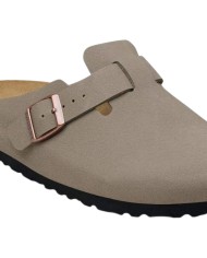 Sandalo Donna Unisex Uomo Birkenstock Birko Flor Boston Syn 2.0 Nubuck Stone Grigio Pietra