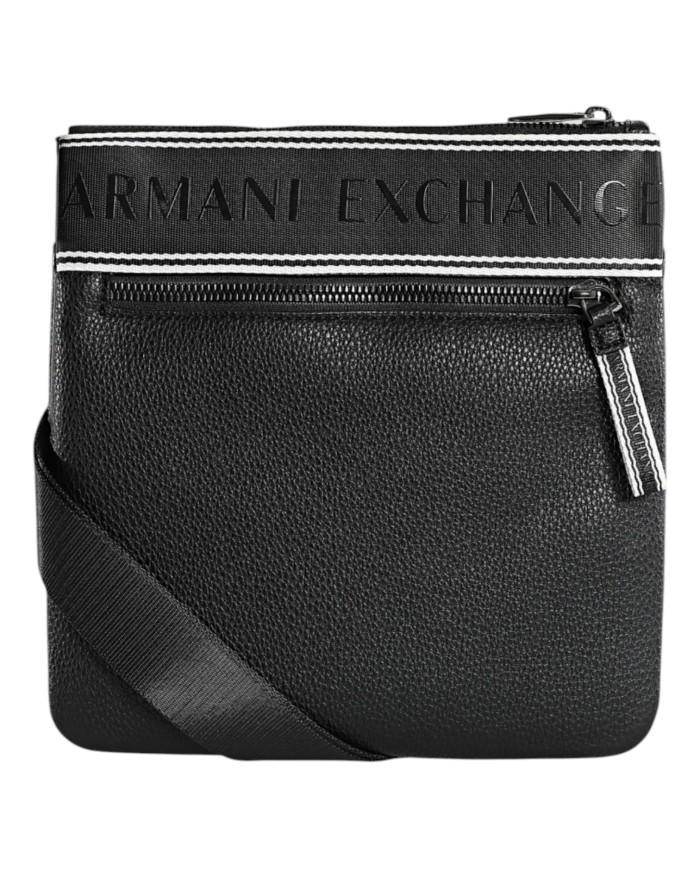 Borsello Uomo Armani Exchange Stripes Line Logo Leather Black