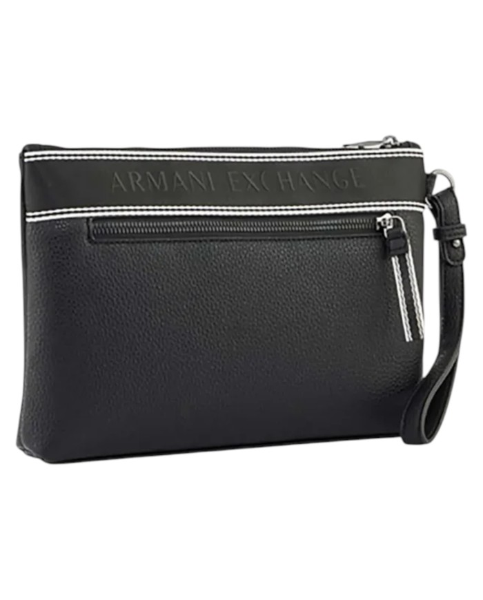 Pochette Uomo Armani Exchange Stripes Line Logo Leather Black
