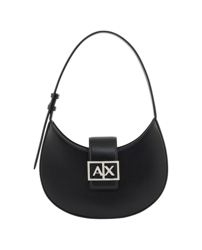 Borsa Donna Armani Exchange Hobo A X Metal Logo Leather Black