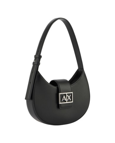 Borsa Donna Armani Exchange Hobo A X Metal Logo Leather Black