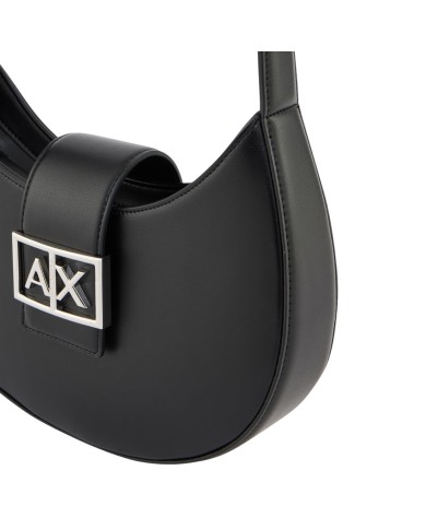 Borsa Donna Armani Exchange Hobo A X Metal Logo Leather Black