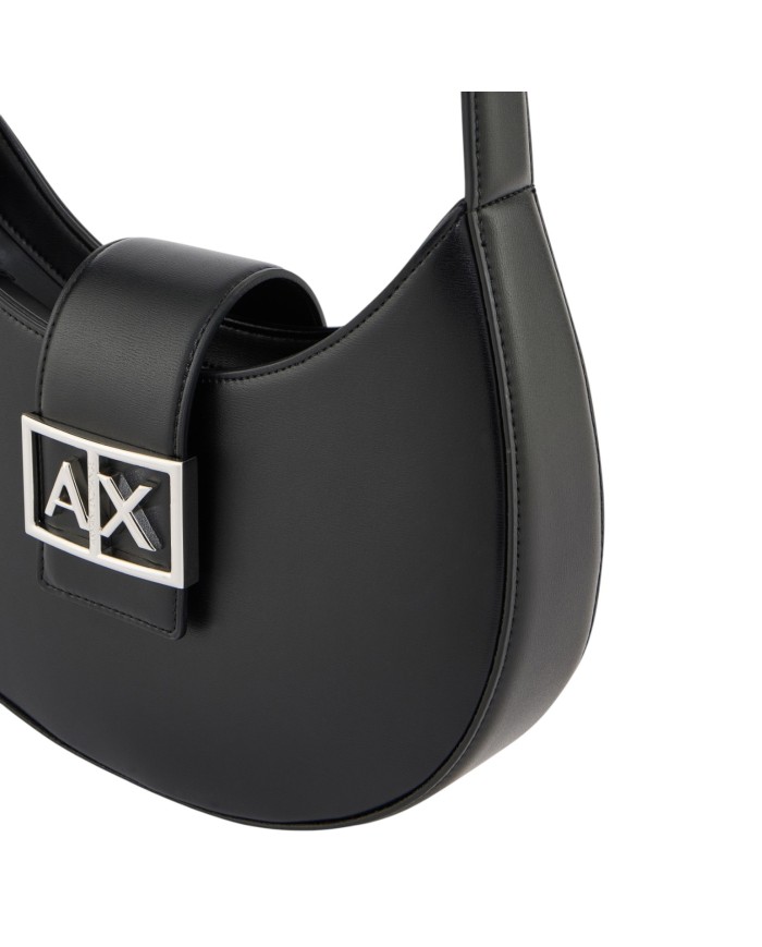 Borsa Donna Armani Exchange Hobo A X Metal Logo Leather Black