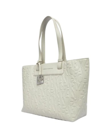 Shopper Donna Armani Exchange Con Tracolla Embossed Logo Leather White