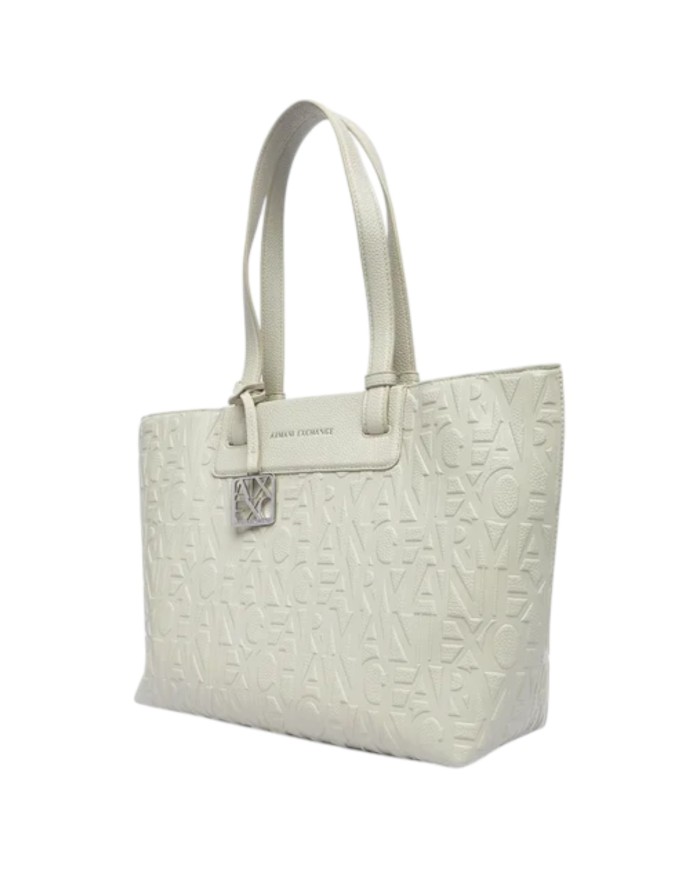 Shopper Donna Armani Exchange Con Tracolla Embossed Logo Leather White