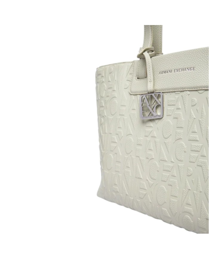 Shopper Donna Armani Exchange Con Tracolla Embossed Logo Leather White