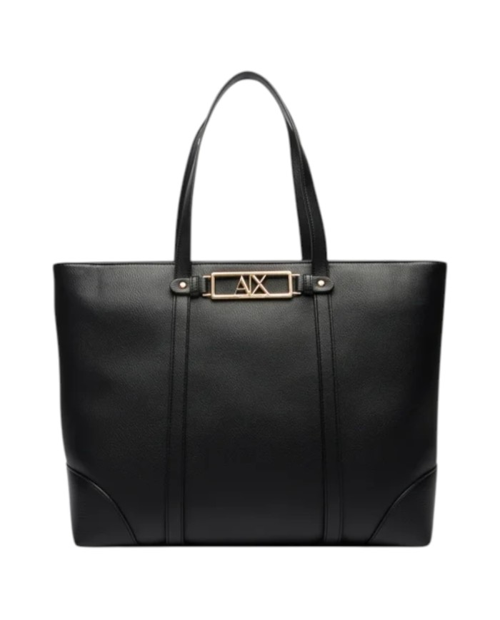 Shopper Donna Armani Exchange Fibbia Logo Leather Black