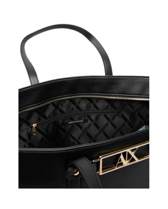 Shopper Donna Armani Exchange Fibbia Logo Leather Black