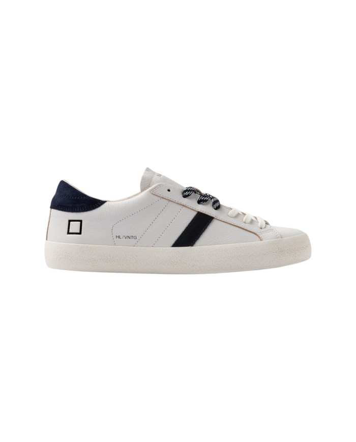 Sneakers Date Uomo Hill Low Natural Pelle Martellata White Blue