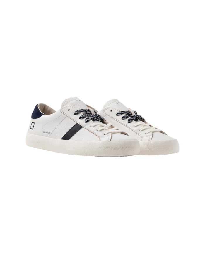 Sneakers Date Uomo Hill Low Natural Pelle Martellata White Blue