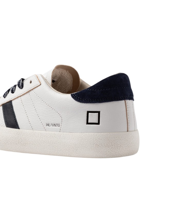 Sneakers Date Uomo Hill Low Natural Pelle Martellata White Blue