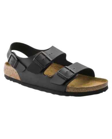 Sandalo Uomo Unisex Donna Birkenstock Milano Birko-Flor doppia Fascia In Pelle Con cinturino alla Caviglia Black