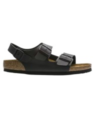 Sandalo Uomo Unisex Donna Birkenstock Milano Birko-Flor doppia Fascia In Pelle Con cinturino alla Caviglia Black