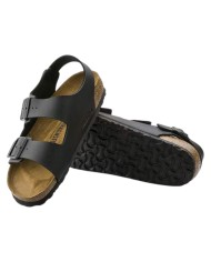 Sandalo Uomo Unisex Donna Birkenstock Milano Birko-Flor doppia Fascia In Pelle Con cinturino alla Caviglia Black