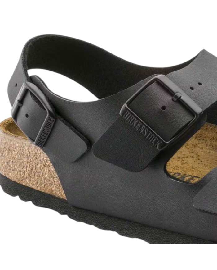 Sandalo Uomo Unisex Donna Birkenstock Milano Birko-Flor doppia Fascia In Pelle Con cinturino alla Caviglia Black