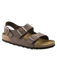 Sandalo Uomo Unisex Donna Birkenstock Milano Birko-Flor doppia Fascia In Nubuck Con Cinturino alla Caviglia Mocca