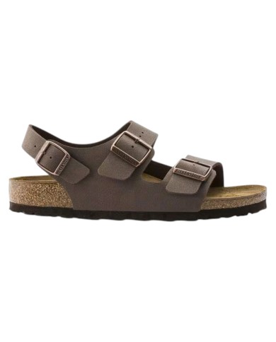 Sandalo Uomo Unisex Donna Birkenstock Milano Birko-Flor doppia Fascia In Nubuck Con Cinturino alla Caviglia Mocca