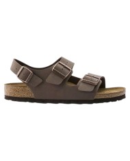 Sandalo Uomo Unisex Donna Birkenstock Milano Birko-Flor doppia Fascia In Nubuck Con Cinturino alla Caviglia Mocca