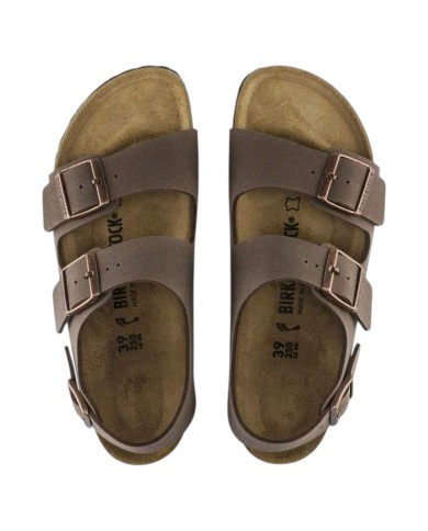 Sandalo Uomo Unisex Donna Birkenstock Milano Birko-Flor doppia Fascia In Nubuck Con Cinturino alla Caviglia Mocca