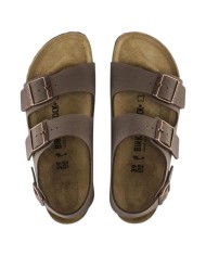 Sandalo Uomo Unisex Donna Birkenstock Milano Birko-Flor doppia Fascia In Nubuck Con Cinturino alla Caviglia Mocca