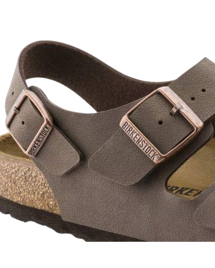 Sandalo Uomo Unisex Donna Birkenstock Milano Birko-Flor doppia Fascia In Nubuck Con Cinturino alla Caviglia Mocca