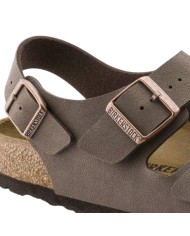 Sandalo Uomo Unisex Donna Birkenstock Milano Birko-Flor doppia Fascia In Nubuck Con Cinturino alla Caviglia Mocca