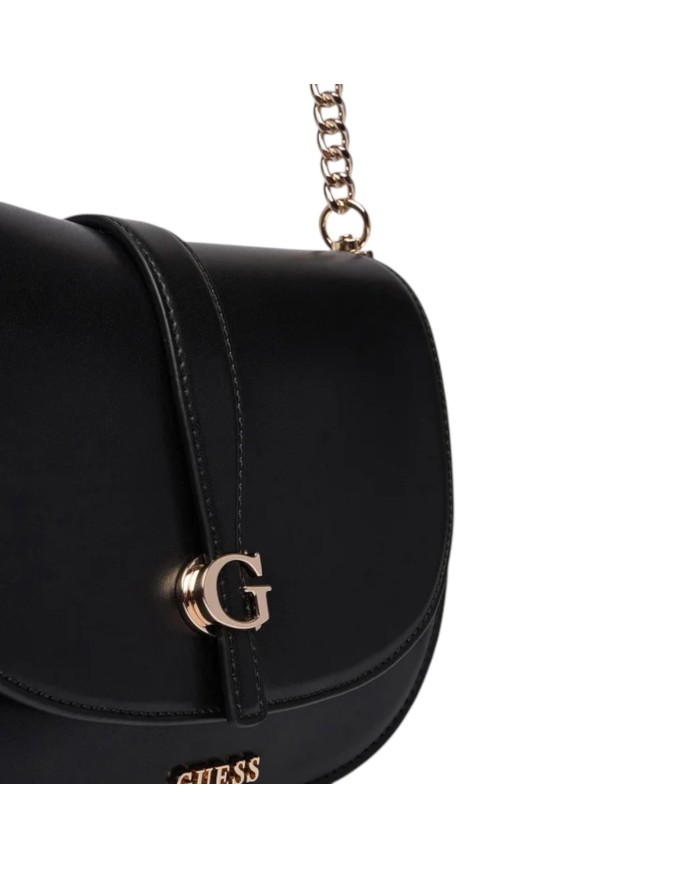 Tracolla Donna Guess Carrie Fibbia G Logo Leather Black