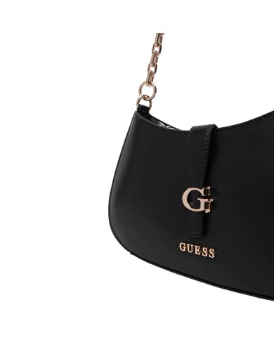 Tracolla Donna Guess Carrie Fibbia G Logo Leather Black