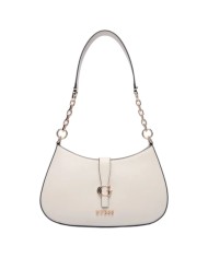 Tracolla Donna Guess Carrie Fibbia G Logo Leather Stone White
