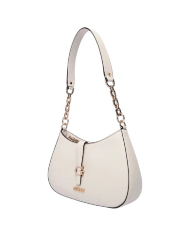 Tracolla Donna Guess Carrie Fibbia G Logo Leather Stone White