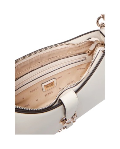 Tracolla Donna Guess Carrie Fibbia G Logo Leather Stone White