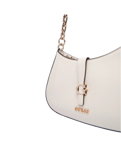 Tracolla Donna Guess Carrie Fibbia G Logo Leather Stone White