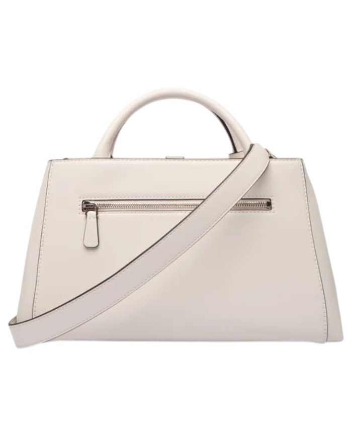Borsa A Mano Donna Guess Carrie Con Tracolla G Logo Leather Stone White