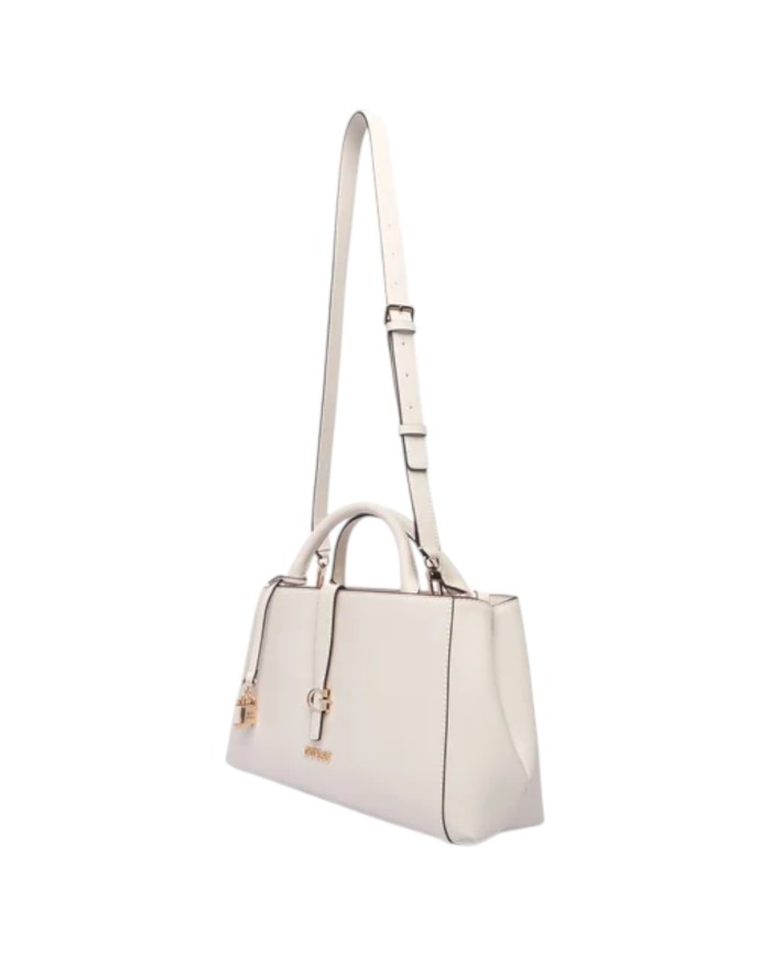 Borsa A Mano Donna Guess Carrie Con Tracolla G Logo Leather Stone White