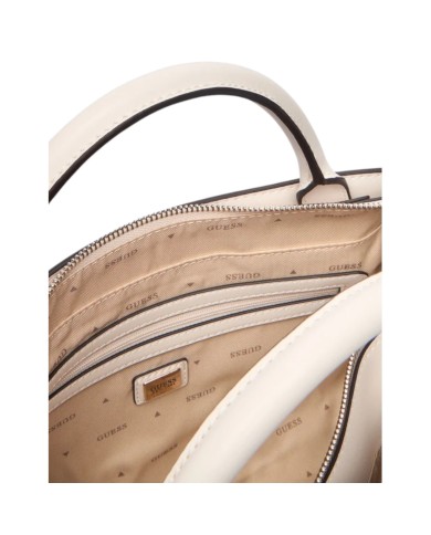Borsa A Mano Donna Guess Carrie Con Tracolla G Logo Leather Stone White